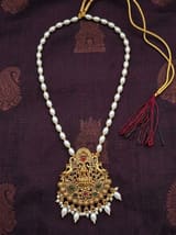 Lakshmi Temple Pendant Chain - Twin Peacock, Pearl Chain - photo 1