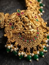 Antique Gold-Plated Goddess Lakshmi Temple Necklace & Jhumka Set | South Indian Bridal Jewellery - photo 2