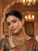 Gold Plated Lakshmi Temple Necklace Set with Matching Jhumkas | Antique Bridal Jewellery - photo 3