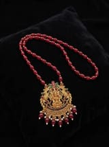 Crown Peacock Lakshmi Temple Pendant - Red Bead Chain - photo 3