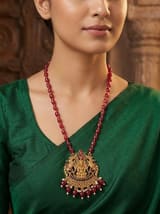 Crown Peacock Lakshmi Temple Pendant - Red Bead Chain - photo 5