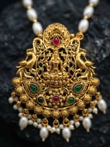 Lakshmi Temple Pendant Chain - Twin Peacock, Pearl Chain - photo 2