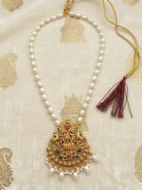 Lakshmi Temple Pendant Chain - Twin Peacock, Pearl Chain - photo 3