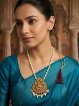 Lakshmi Temple Pendant Chain - Twin Peacock, Pearl Chain - photo 5