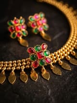 Elegant Gold-Plated Choker Necklace Set with Earrings | Traditional Indian Jewellery - photo 2