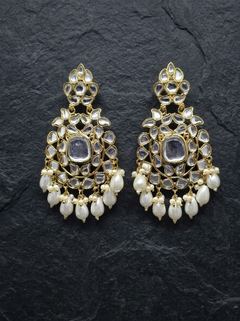 Polki-Style Kundan Teardrop Chandbali Earrings - photo 1