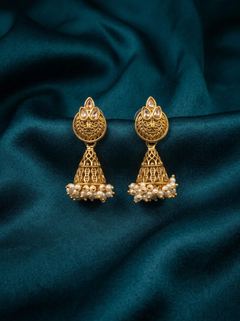 Antique Gold-Plated South Indian Jhumka - Peacock Top - photo 1