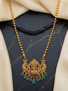 Peacock Arch Lakshmi Temple Pendant - Green Bead Drops - photo 1