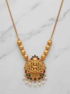 Crown Lakshmi Pendant - Ribbed Bead Chain, Pearl Drops - photo 1