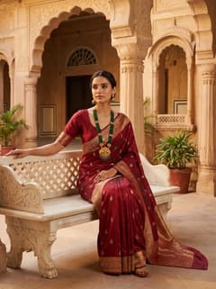 Round Lakshmi Crystal Bead Long Haram Rani Haar Set with Jhumkas - Maroon Beads - photo 5