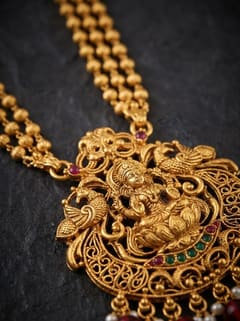 Ornate Lakshmi Crystal Bead Long Haram Rani Haar Set with Jhumkas - Maroon Beads - photo 3