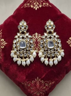Polki-Style Kundan Teardrop Chandbali Earrings - photo 2