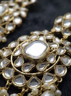 Polki-Style Kundan Teardrop Chandbali Earrings - photo 3