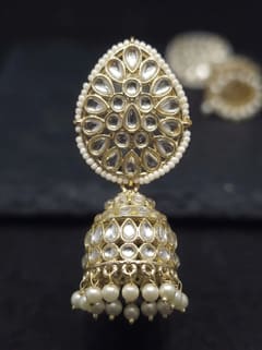 Teardrop Kundan Jhumka Earrings with Pearl Border - photo 2