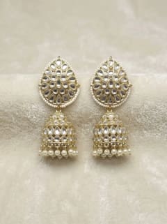 Teardrop Kundan Jhumka Earrings with Pearl Border - photo 3