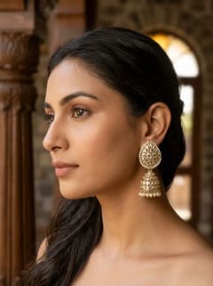 Teardrop Kundan Jhumka Earrings with Pearl Border - photo 4