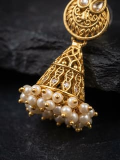 Antique Gold-Plated South Indian Jhumka - Peacock Top - photo 2