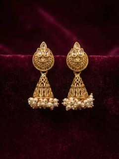 Antique Gold-Plated South Indian Jhumka - Peacock Top - photo 3