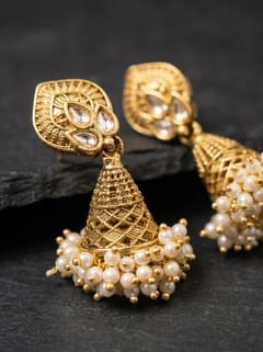 Antique Gold-Plated South Indian Jhumka - Peacock Plume Top - photo 2