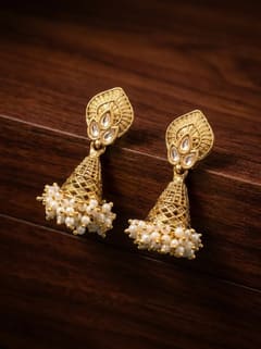 Antique Gold-Plated South Indian Jhumka - Peacock Plume Top - photo 3