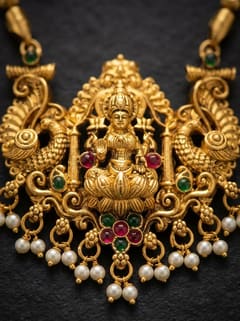 Peacock Arch Lakshmi Temple Pendant - Pearl Drops - photo 2
