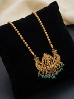 Peacock Arch Lakshmi Temple Pendant - Green Bead Drops - photo 2