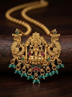 Peacock Arch Lakshmi Temple Pendant - Green Bead Drops - photo 3