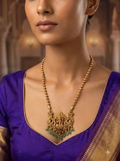 Peacock Arch Lakshmi Temple Pendant - Green Bead Drops - photo 4