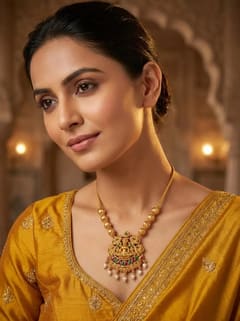 Lakshmi Temple Pendant - Gold-Tone Bead Chain, Pearl Drops - photo 3