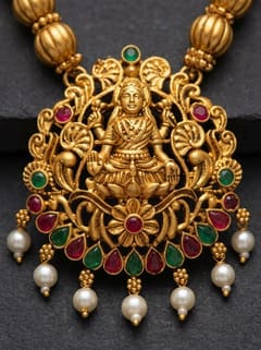 Round Medallion Lakshmi Pendant - Gold-Tone Bead Chain - photo 2