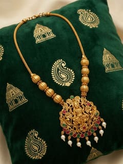 Round Medallion Lakshmi Pendant - Gold-Tone Bead Chain - photo 3