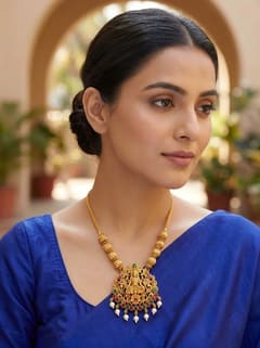 Round Medallion Lakshmi Pendant - Gold-Tone Bead Chain - photo 4