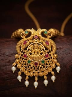 Peacock Roundel Lakshmi Pendant - Gold-Tone Bead Chain - photo 3