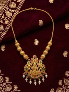 Ornate Peacock Arch Lakshmi Pendant - Gold-Tone Bead Chain - photo 2
