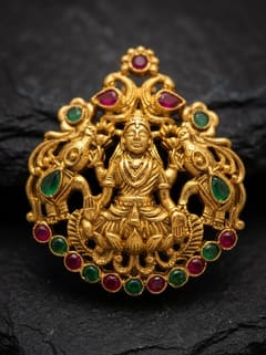 Ornate Peacock Arch Lakshmi Pendant - Gold-Tone Bead Chain - photo 3