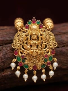 Regal Crown Lakshmi Pendant - Gold-Tone Bead Chain - photo 3