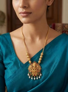 Regal Crown Lakshmi Pendant - Gold-Tone Bead Chain - photo 4