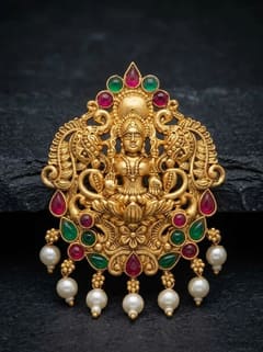 Crown Lakshmi Pendant - Ribbed Bead Chain, Pearl Drops - photo 3