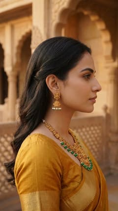 Lakshmi Floral Rosette Temple Haar Necklace Set with Jhumkas - Gold-Tone Bead Drops - photo 5