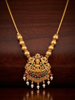 Lakshmi Temple Pendant - Gold-Tone Bead Chain, Pearl Drops - photo 1