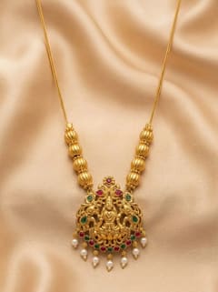 Ornate Peacock Arch Lakshmi Pendant - Gold-Tone Bead Chain - photo 1