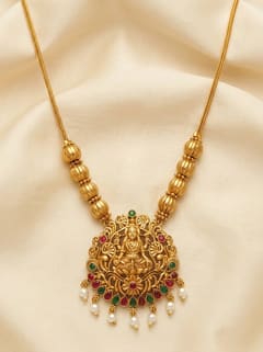 Round Medallion Lakshmi Pendant - Gold-Tone Bead Chain - photo 1