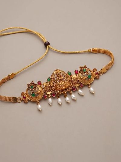 Crescent Peacock Lakshmi Temple Choker - Pearl Drops