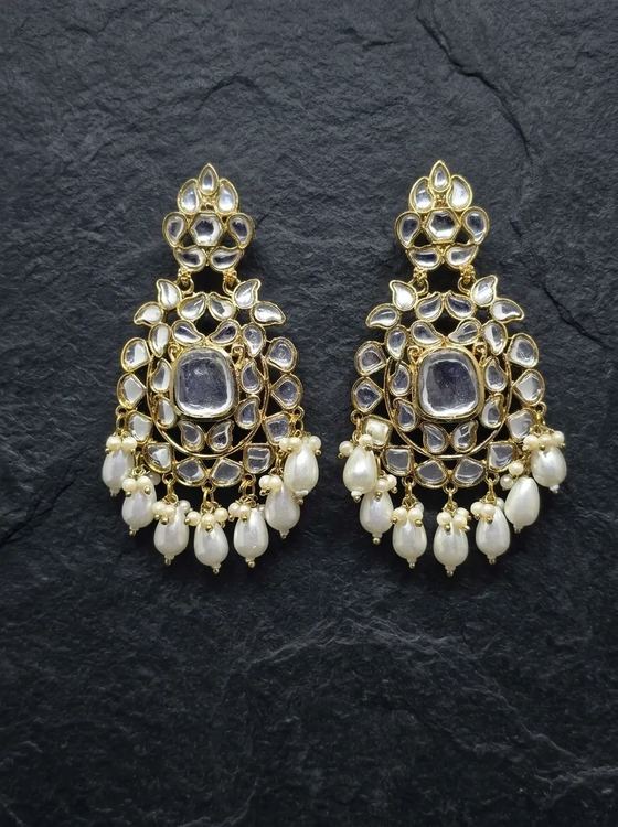 Polki Kundan Teardrop Chandbali Earrings - Earring from Saubhagya Jewellery