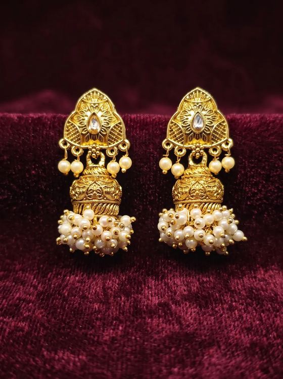 Antique Gold South Indian Jhumka - Fan Top - Earring from Saubhagya Jewellery