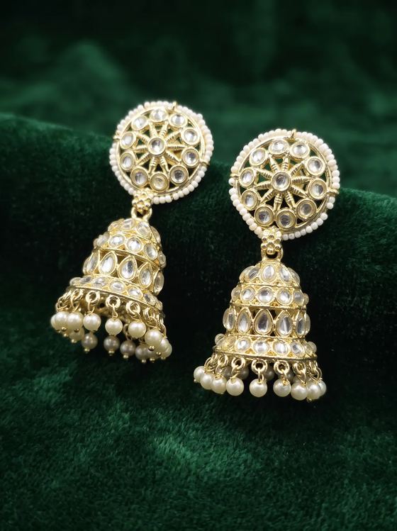 Chakra Kundan Jhumka Earrings with Pearl Border - Earring from Saubhagya Jewellery