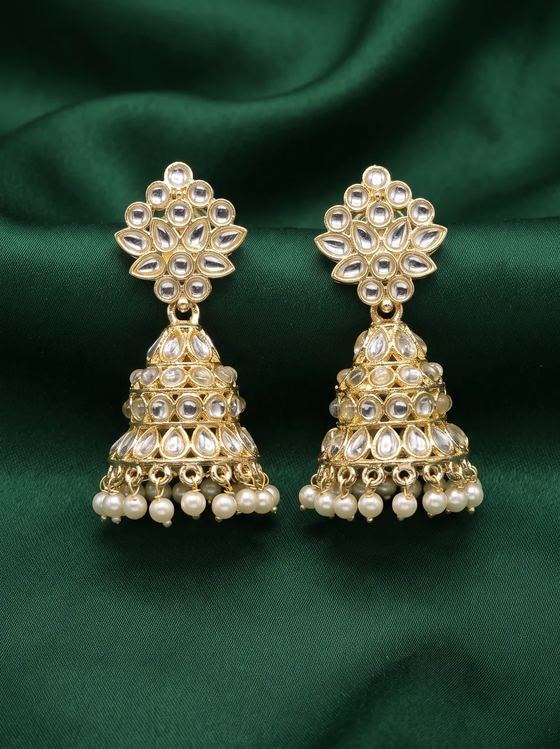Floral Kundan Jhumka Earrings - Earring from Saubhagya Jewellery