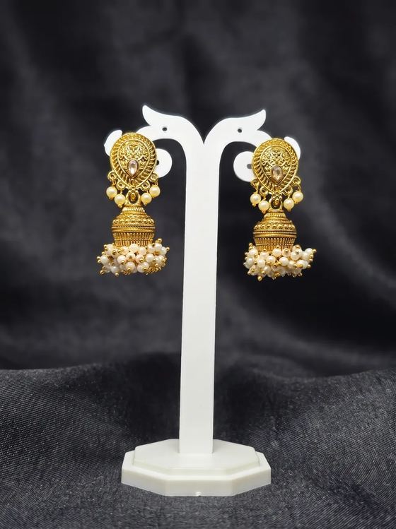 Antique Gold South Indian Jhumka - Scrollwork Top - Earring from Saubhagya Jewellery